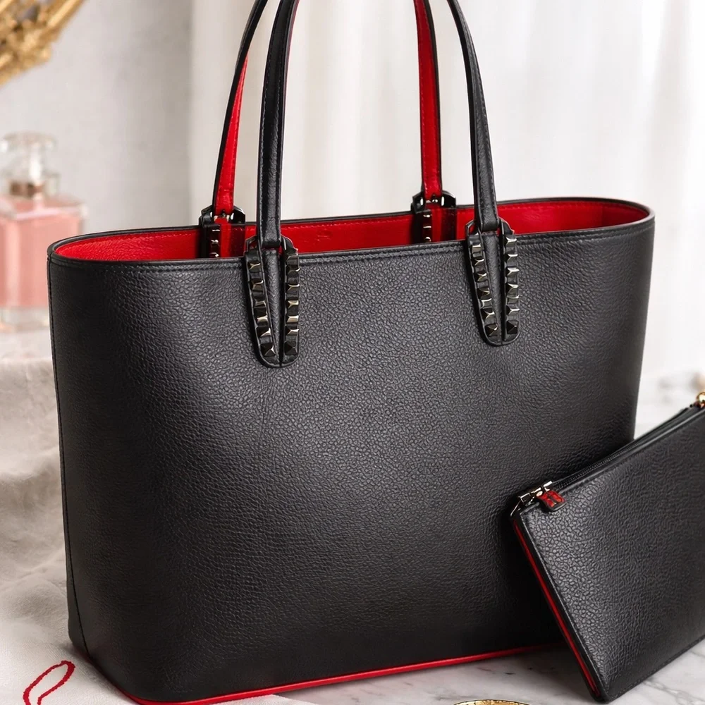 Christian Louboutin Cabata Studded Tote — Black & Signature Red — Brand New